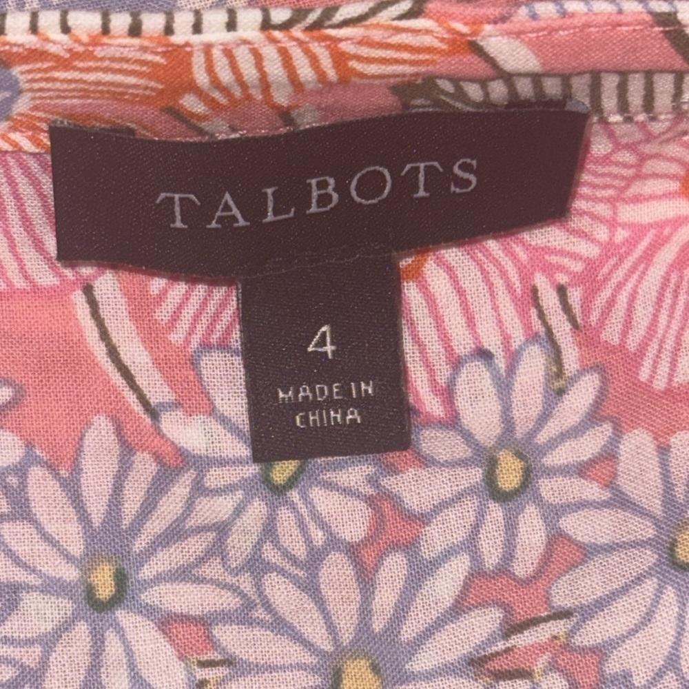 Talbots Pink Floral 100% Cotton Shirt Dress SZ 4 - Picture 8 of 9